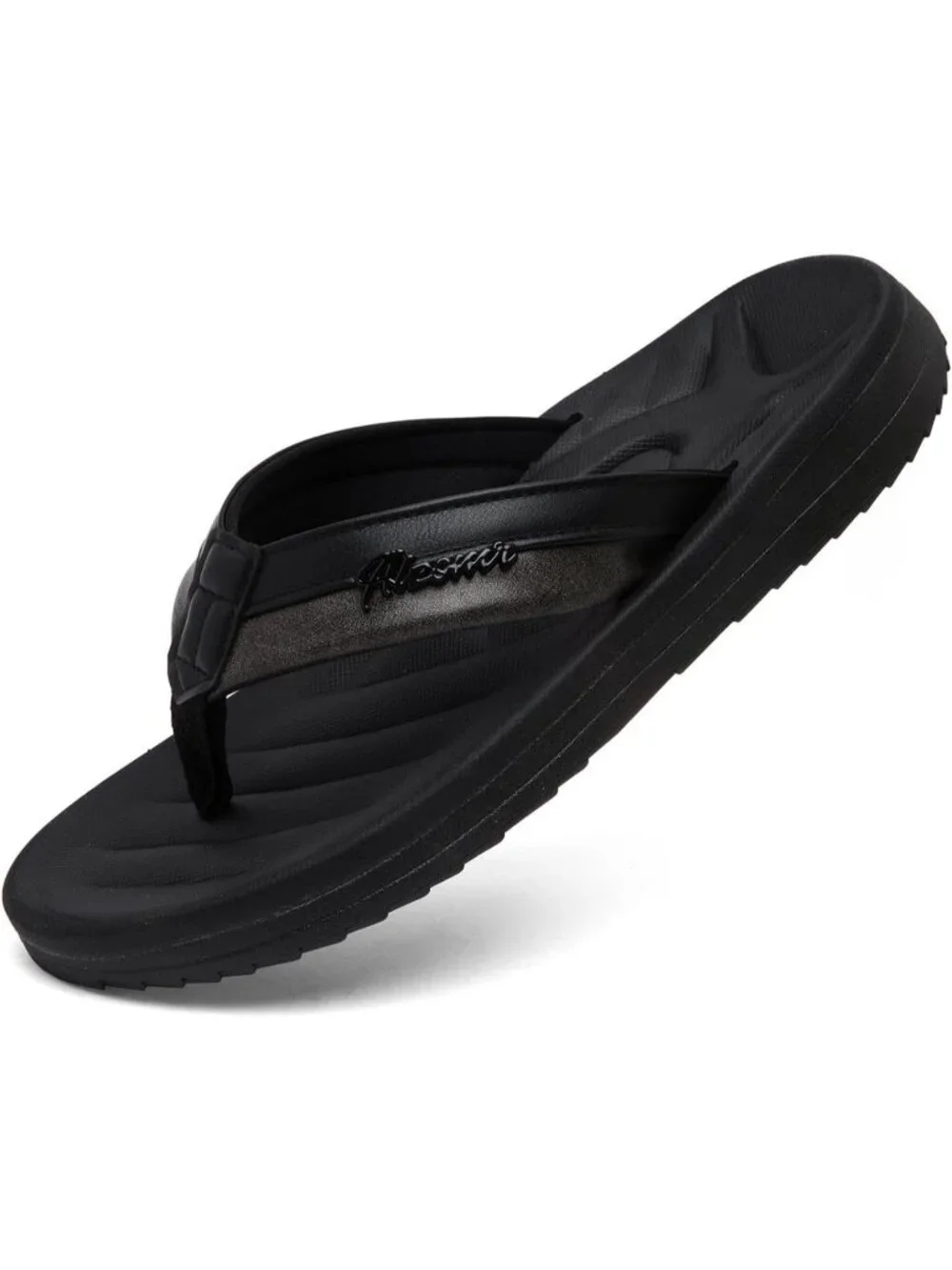 Men's Black Polyurethane Flip Flops Comfortable Outdoor Thong Sandals Casual